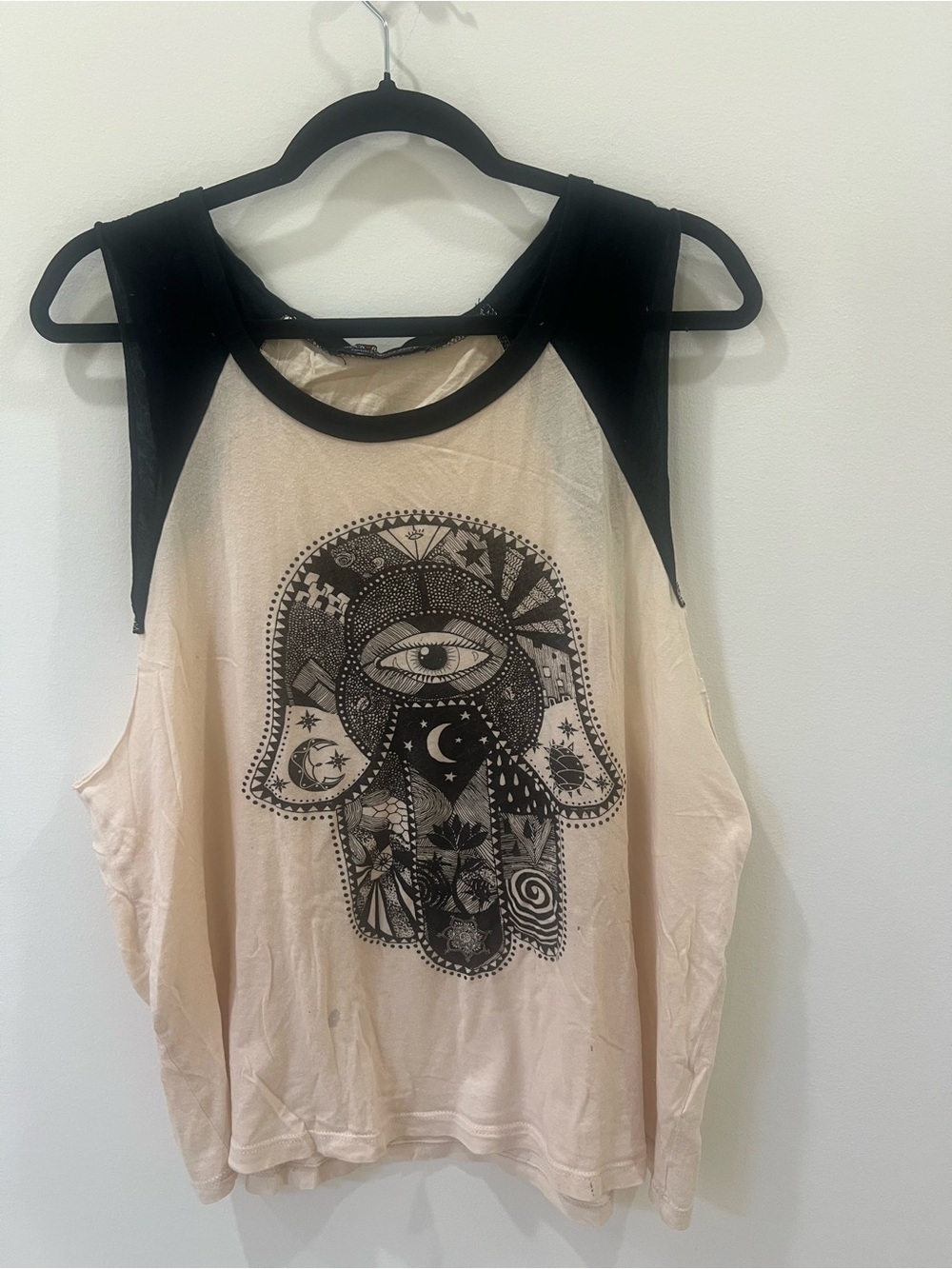 Cream & Black Hamsa Graphic Sleeveless Tank Top